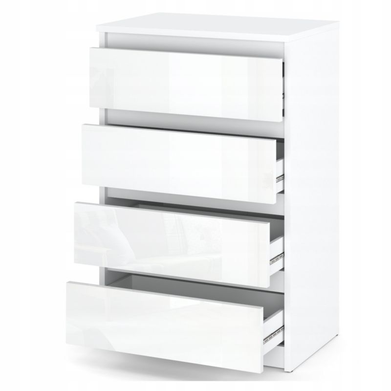 Komoda Z 4 Szufladami Stiv-Meble Biały Mat Biały Połysk Szafka Rtv 60X33,5X92,5 Cm 1Szt.