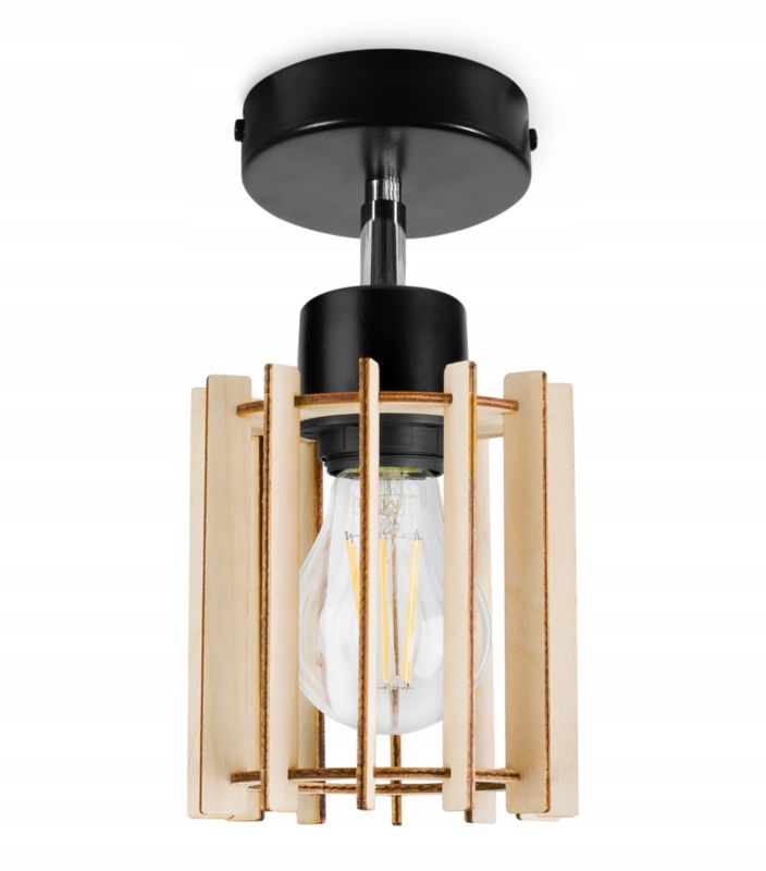 Lampa sufitowa kinkiet Light Home LH Timber 1x E27 60W klosz drewno tuba czarny 1szt.