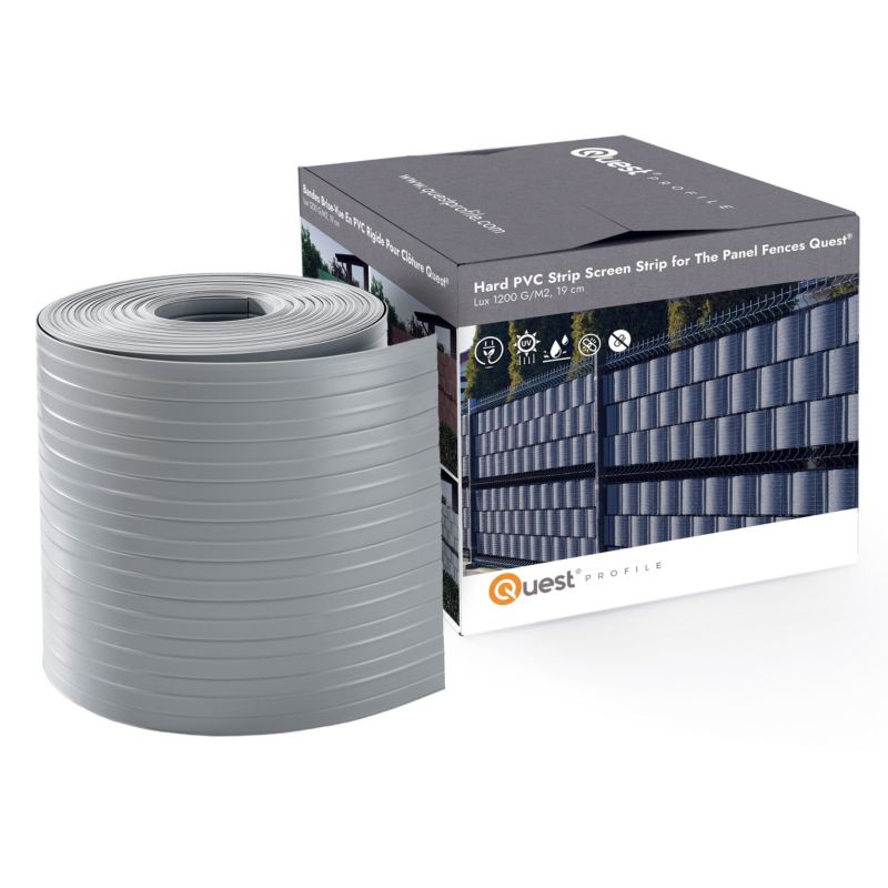 Taśma ogrodzeniowa PCV 19cm, listwa do ogrodzeń panelowych premium, 900 g/m2, RAL 7040, szary, 26m