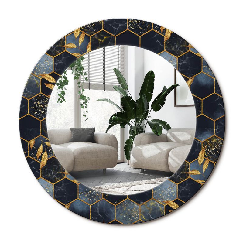 Lustro Okrągłe Tulup Marmur Heksagon 50 cm Geometryczne Na Podkładzie 1 szt.