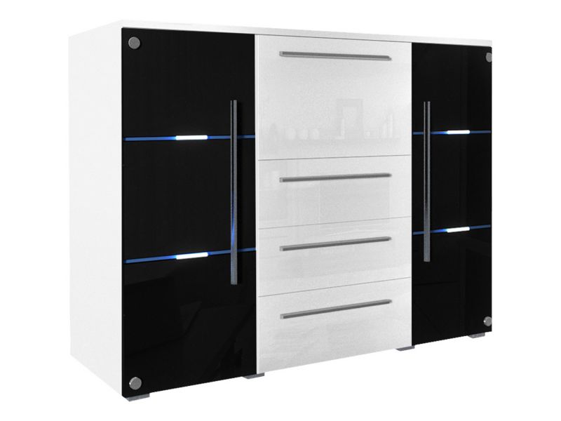 Komoda z oświetleniem LED MIRJAN 24 Bari biały + czarny połysk + biały połysk 1 szt.