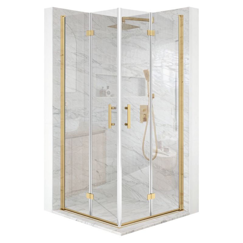Kabina prysznicowa kwadratowa TECHGLOBE uchylna złota 90x90 szkło 6mm + powłoka 1 szt.