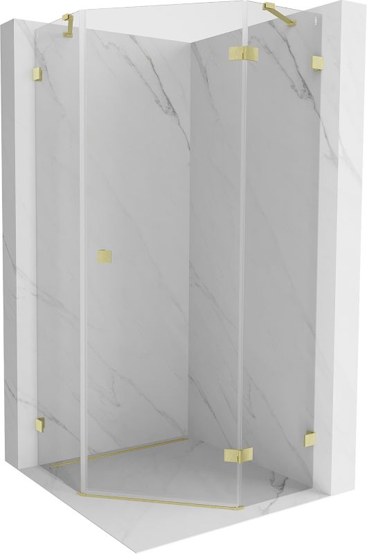 Kabina prysznicowa Mexen Lunar pięciokątna uchylna prawa 90 x 90 cm transparent złota szczotkowana 1 szt.