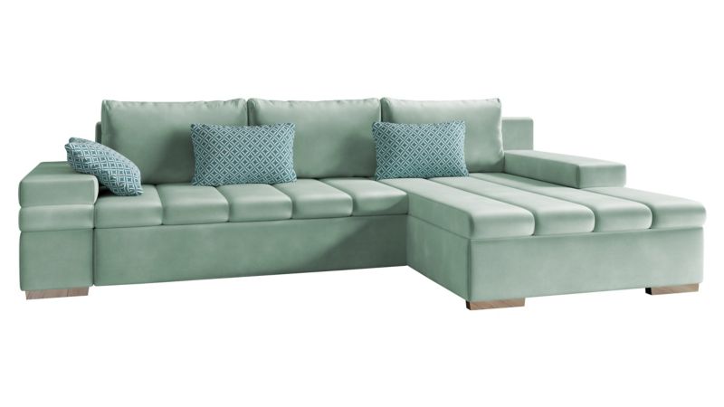 Narożnik z funkcją spania MIRJAN 24 Bangkok prawy seledynowy/niebieski wzór 1 szt.