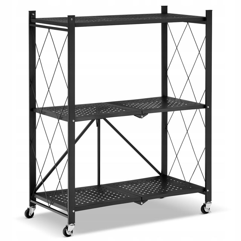 Regał HIGHER metalowy magazynowy składany na kółkach czarny 3 półki loftowy 1 szt.