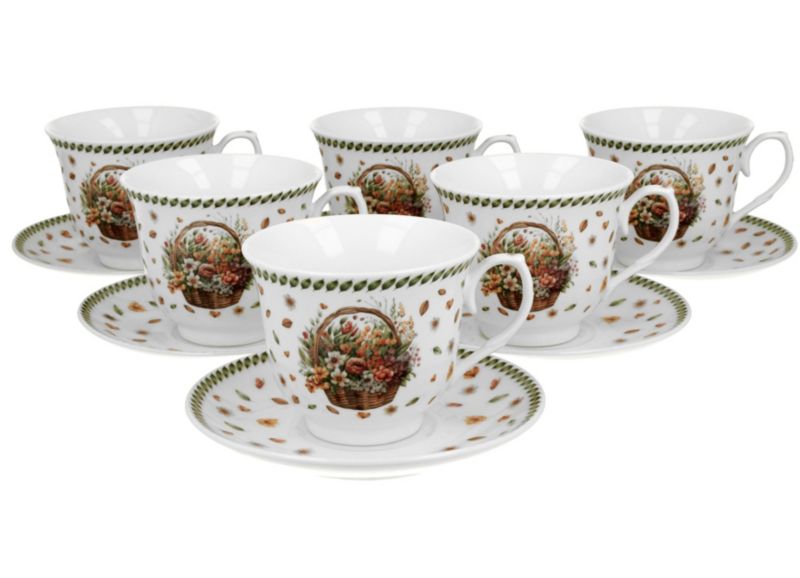 Zestaw filiżanek Kwiaty DUO porcelanowe eleganckie ze spodkami 6 szt.
