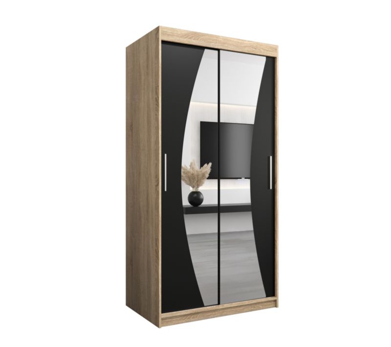 Szafa przesuwna Garderoba Abiks WAVE 100 dąb sonoma + czarny mat 1 szt.