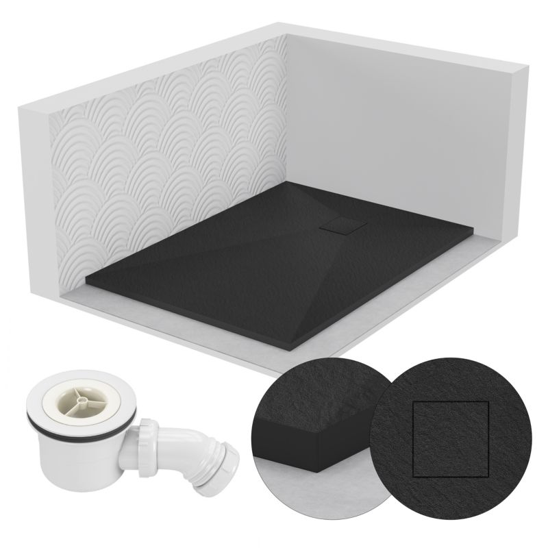 Brodzik prysznicowy SEVANTE STONE prostokątny 120x70 czarny z syfonem 1 szt.