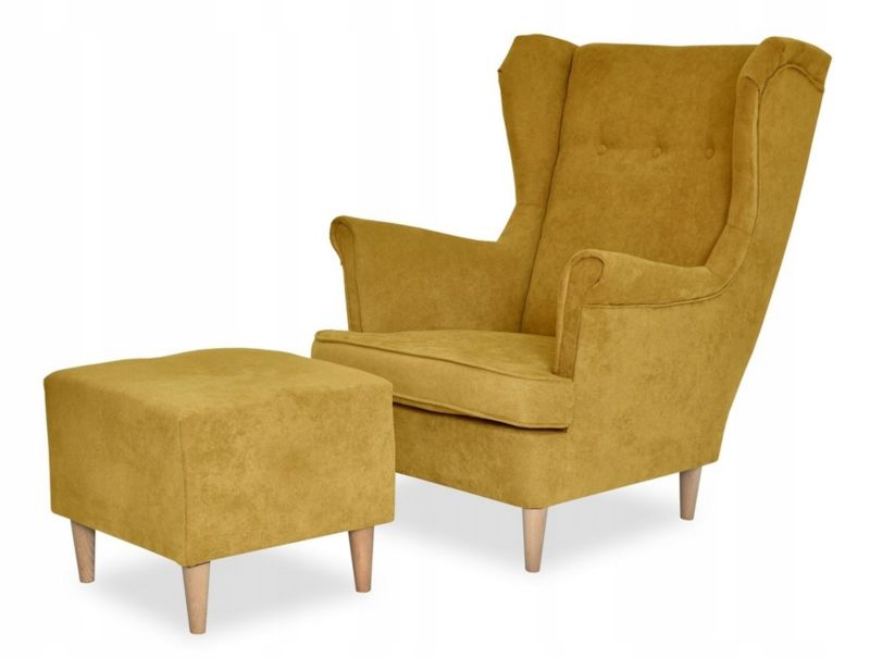 Fotel uszak do salonu z podnóżkiem Family Meble ARI melonowy złoty 1szt