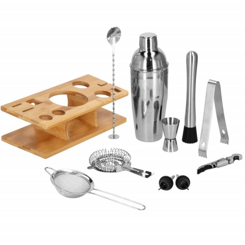 Zestaw barmański Springos do drinków 11 elementów z podstawką srebrny 1 kpl.