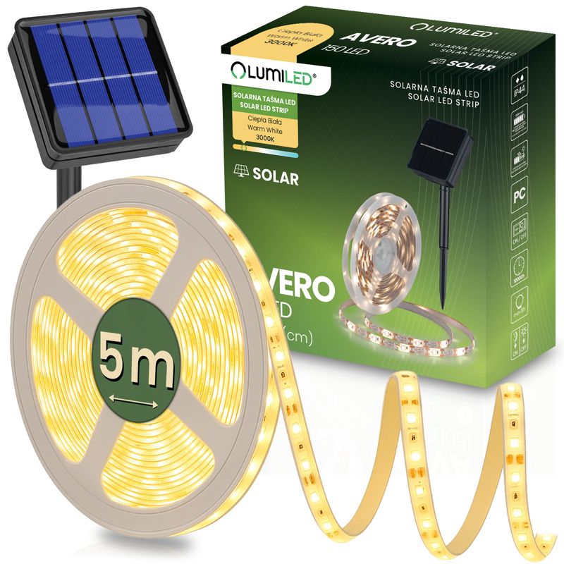 Taśma LED Lumiled Solarna Pasek 150x LED 3000K Ciepła IP44 5m 1 szt.