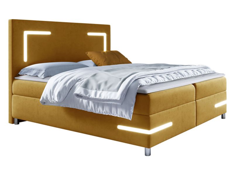 Łóżko kontynentalne MIRJAN 24 Delos LED 180x200 musztardowy 1 szt.