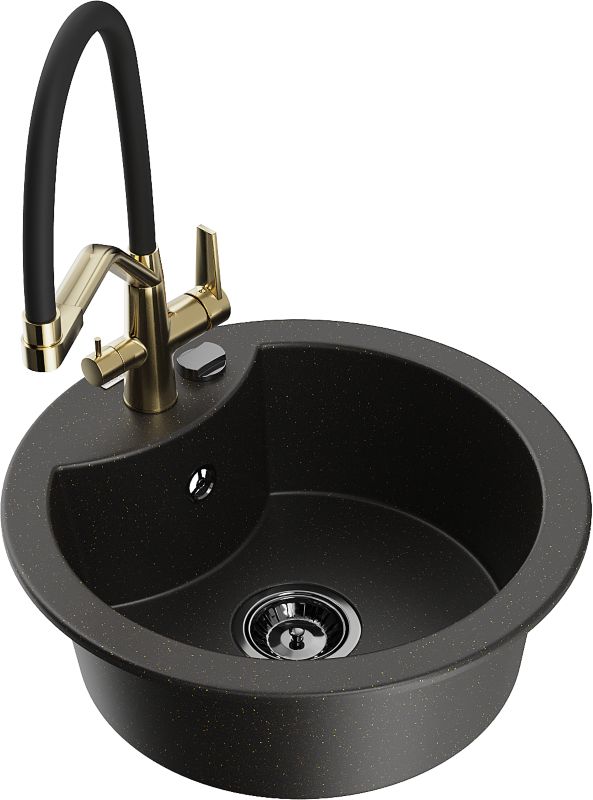 Zlewozmywak granitowy Mexen Diego 1-komorowy z baterią kuchenną Duo szary - 6512-71-671701-70-B 1 szt.