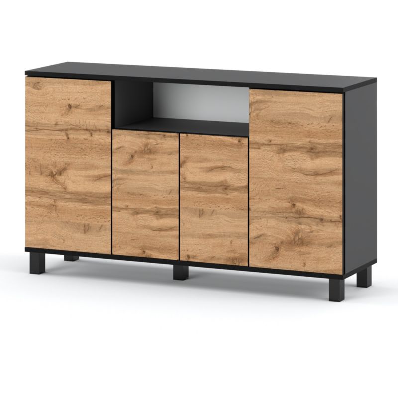 Komoda Hurtownia-Mebli 4 Drzwi Bruno 140cm Szary Mat Dąb Wotan 140x35x80 cm 1szt.