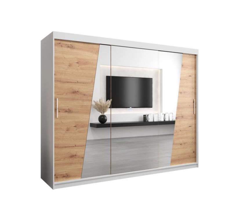 Szafa przesuwna Garderoba Abiks RHOMB 250 biały mat + dąb artisan 1 szt.