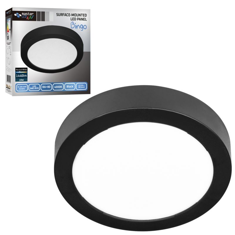 Panel LED MasterLED Bingo 18W IP20 neutralna biel 4000K okrągły czarny 1 szt.