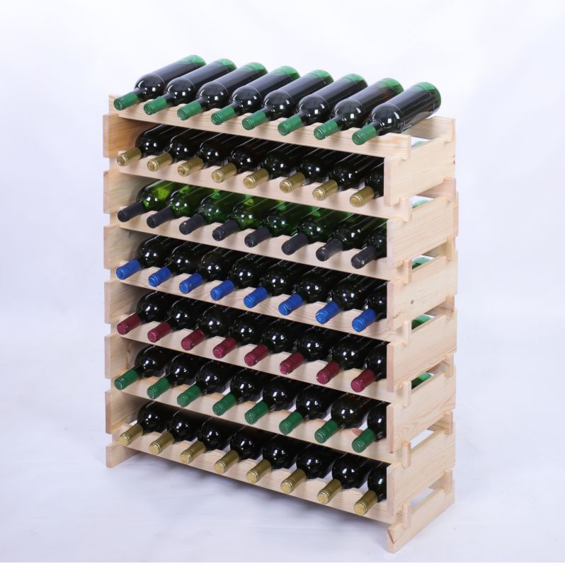 Stojak na wino MODO24 regał modułowy na butelki 7 leżni x 8 butelek montaż bez narzędzi naturalne drewno 1 szt.