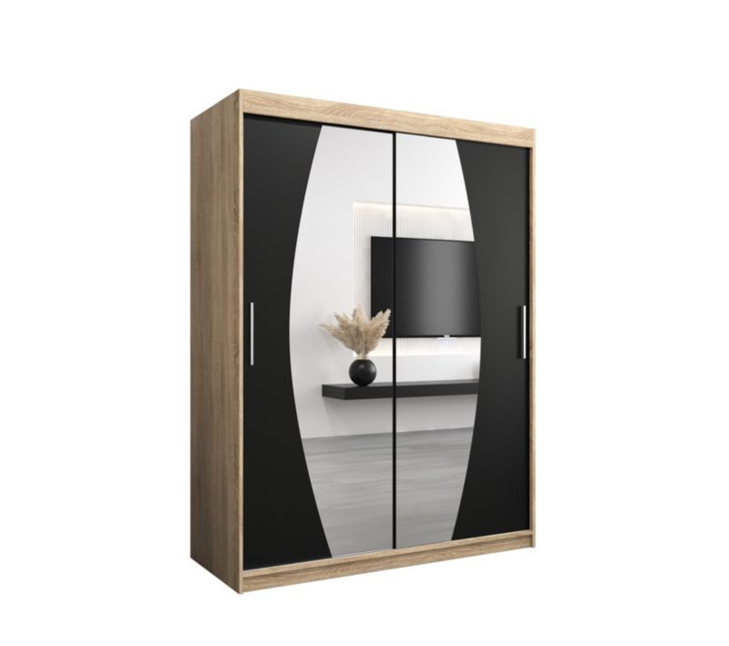 Szafa przesuwna Garderoba Abiks ELYPSE 150 dąb sonoma + czarny mat 1 szt.