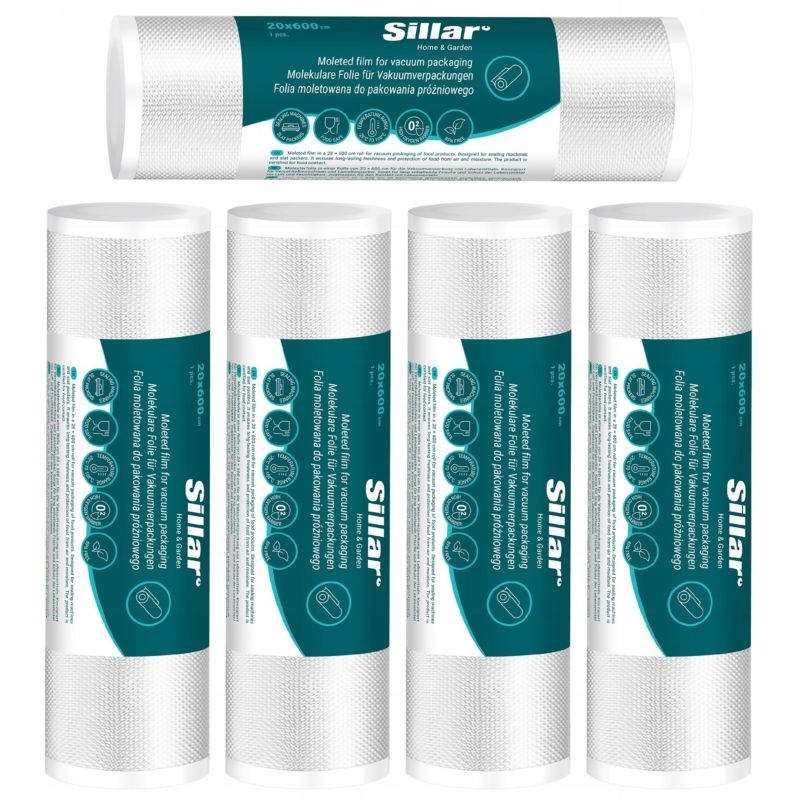 Folia moletowana, Sillar, do pakowania próżniowego, zgrzewarki, w rolce, 20cm, 6m, 5szt
