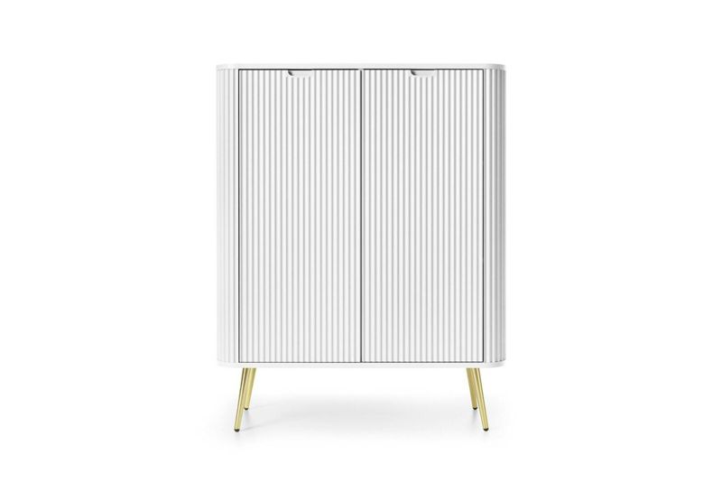 Komoda wysoka Seda biała na złotych nogach INTESI z półkami do salonu nowoczesna 129 cm 1 szt.