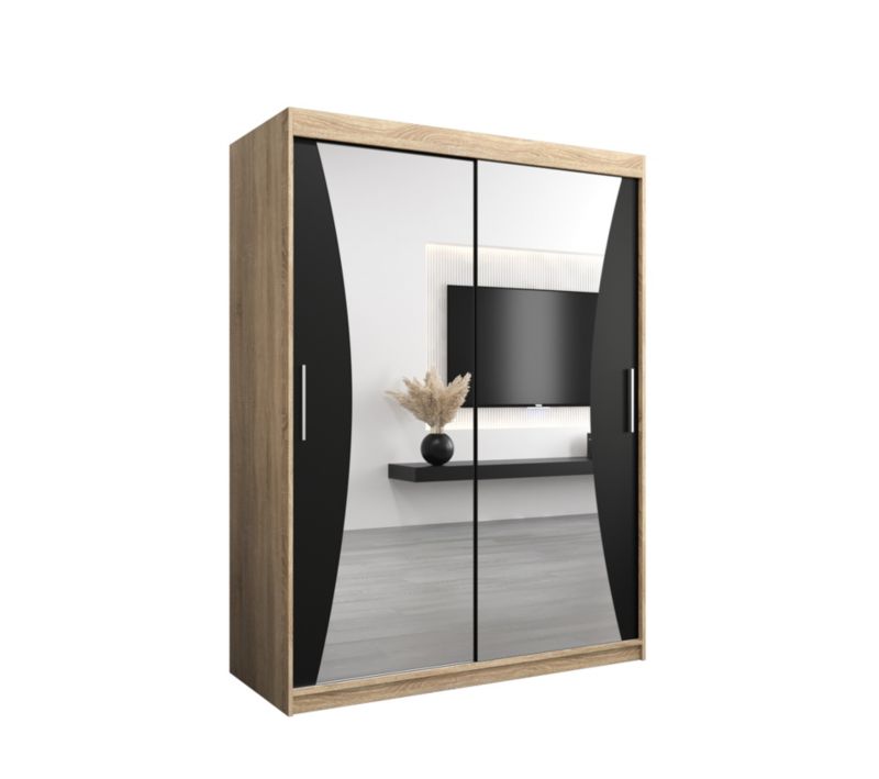 Szafa przesuwna Garderoba Abiks MONACO 150 dąb sonoma + czarny mat 1 szt.