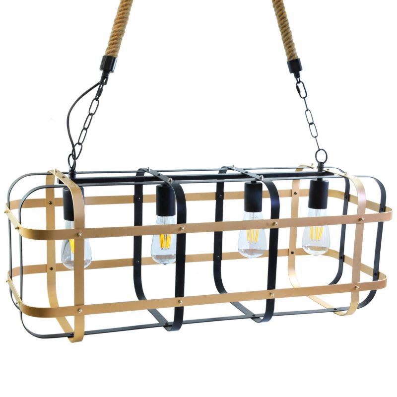 Lampa wisząca Polux Klatka czarno-brązowa jasna wym: 110 x 30 x 80 cm 4xE27 x 1 szt.