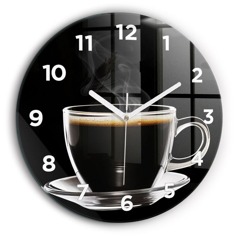 Zegar z białymi wskazówkami Wallfluent fi60 cm Czarna kawa Szklany 1 szt.