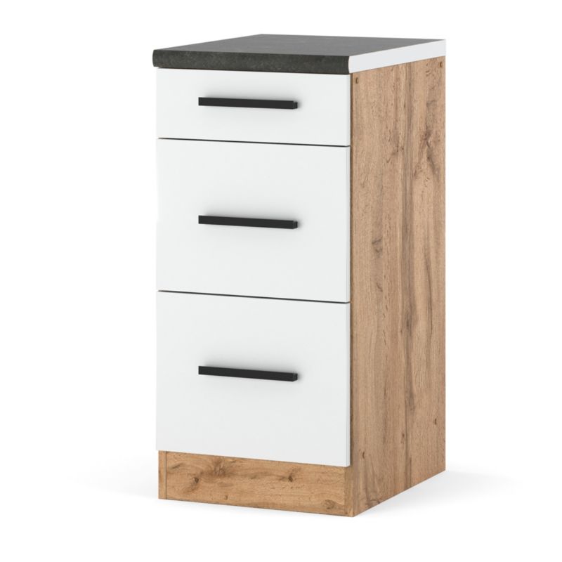 Szafka Kuchenna Hurtownia-Mebli Stojąca Z Szufladami Blanka dolna D40-3SZ 40cm Dąb Wotan Biały Mat 40x47x85 cm 1szt.