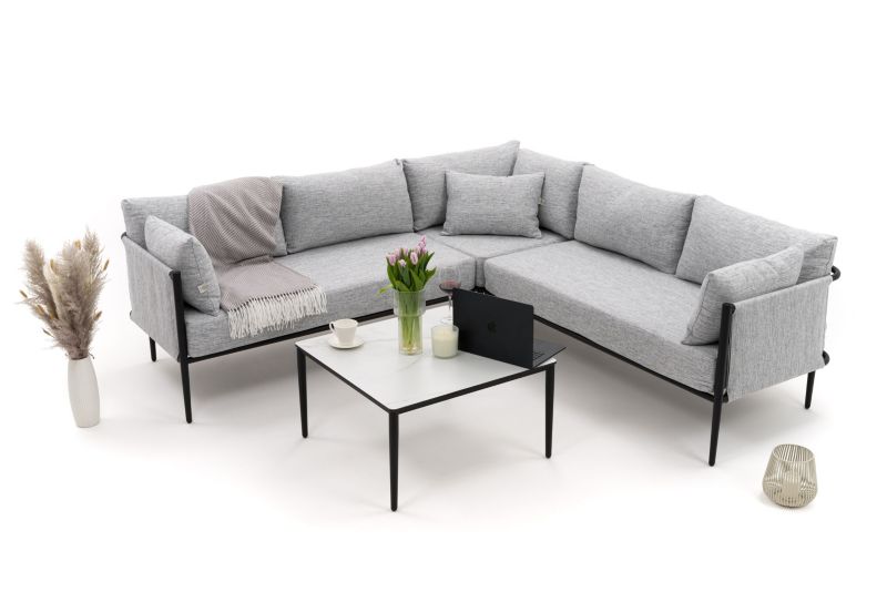 Zestaw mebli ogrodowych narożnik New Home BELIZE szaro biały aluminiowy z blatem z płyty HPL 1 kpl.