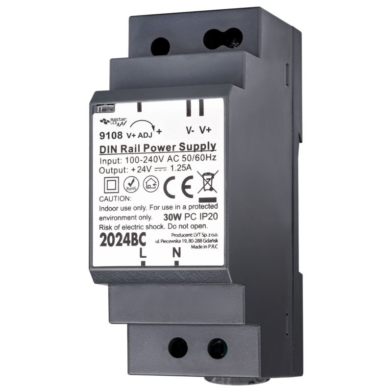 Zasilacz LED MasterLED na szynę DIN 24V 30W 1.25A IP20 34.5x58.5x92.5 mm 1 szt.