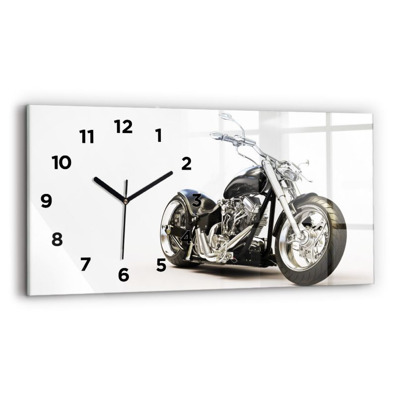 Zegar z czarnymi wskazówkami Wallfluent 60x30 cm Czarny motocykl 1 szt.