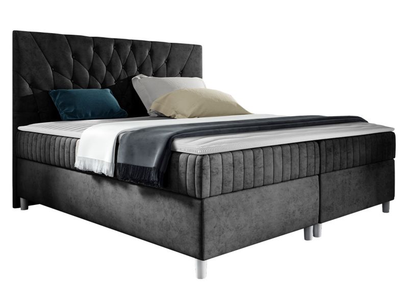 Łóżko kontynentalne MIRJAN 24 Prowansja 180x200 czarny plusz 1 szt.