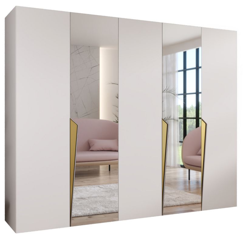 Szafa uchylna z lustrem otwierana Abiks PIANO 2 250 wys 202 cm Biały + Złoty 1 szt