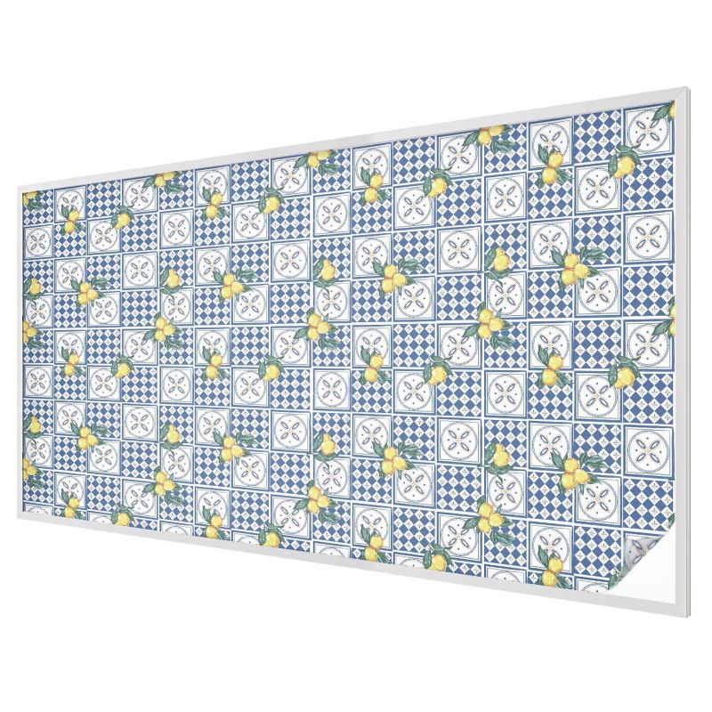 Witraż na Folii Samoprzylepnej Wallfluent 200x116 cm Folia Mrożona Dekoracyjna Cytryny i niebieskie kafle 1 rol.