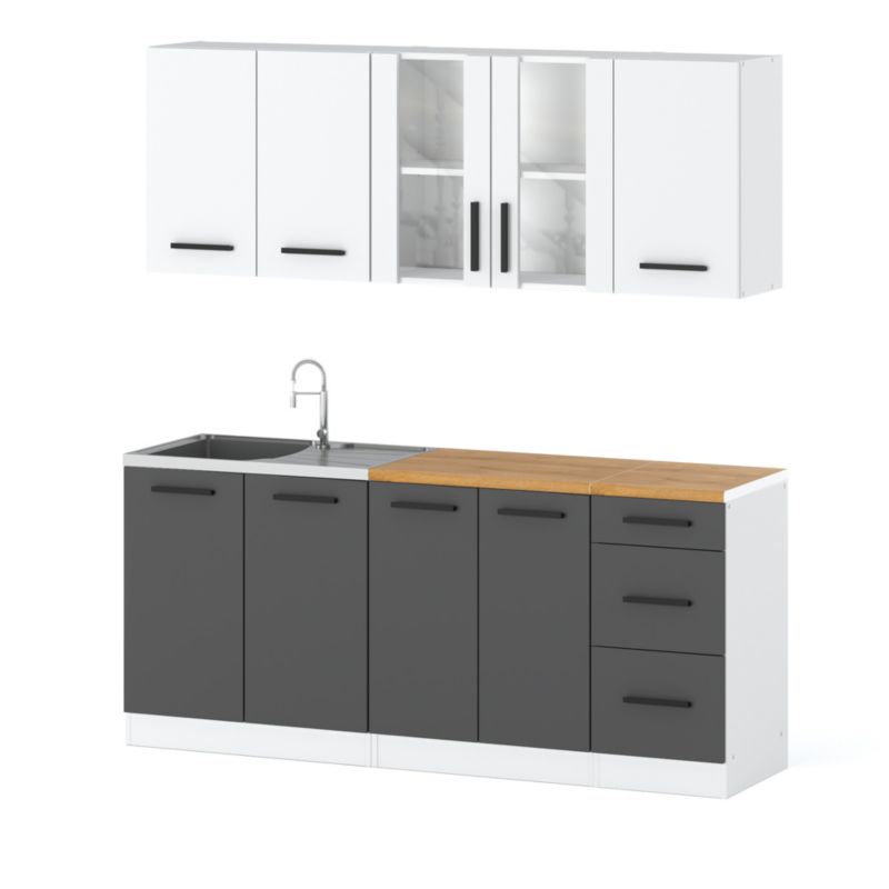 Zestaw Kuchenny Hurtownia-Mebli Z Blatem Kuchnia Rest 200cm Biały Mat Biały Mat/Szary Mat 200x47x145 cm 1szt.