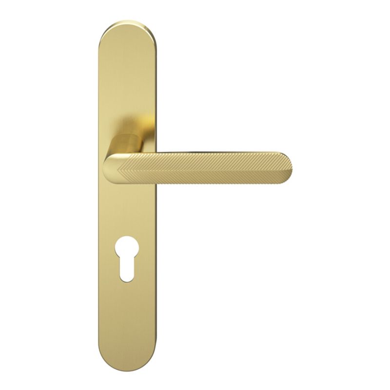 Klamka GoodHome Feather szyld wkładka szczotkowany mosiądz