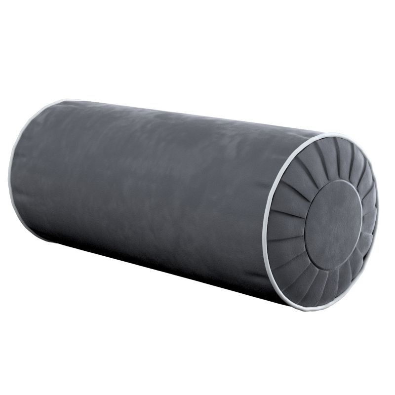 Poduszka wałek z zakładkami z lamówką Dekoria Velvet śr. 20 x 50 cm grafitowy szary 1 szt.