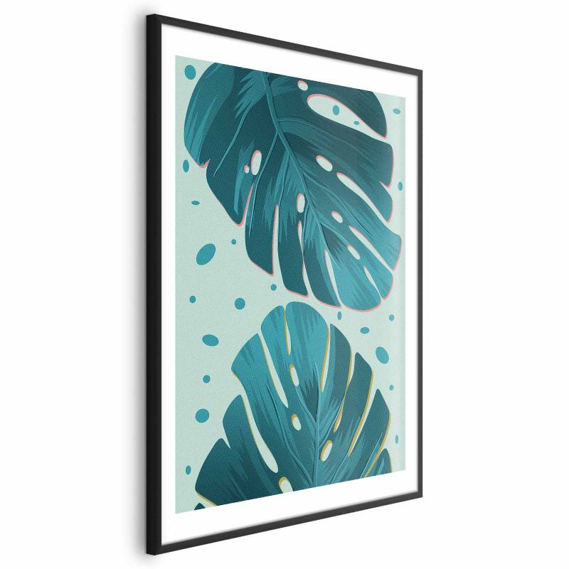 Plakat Artgeist Zroszone liście 40x60 cm z ramą czarną z marginesem 1 szt