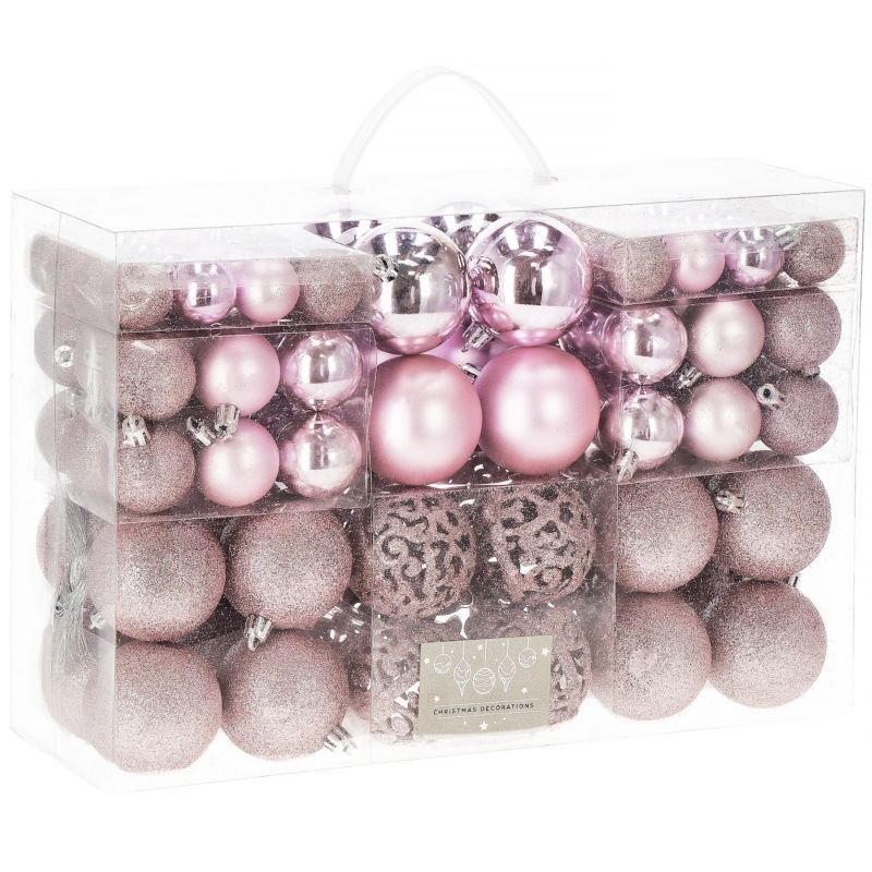 Bombki choinkowe Springos 6/4/3 cm różowe 100 szt.