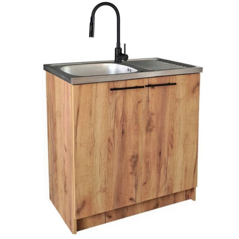 Szafka Kuchenna Stamar Dąb 800x500mm Zlew Bateria Deante Czarna Elastyczna 2w1 Syfon 1 szt