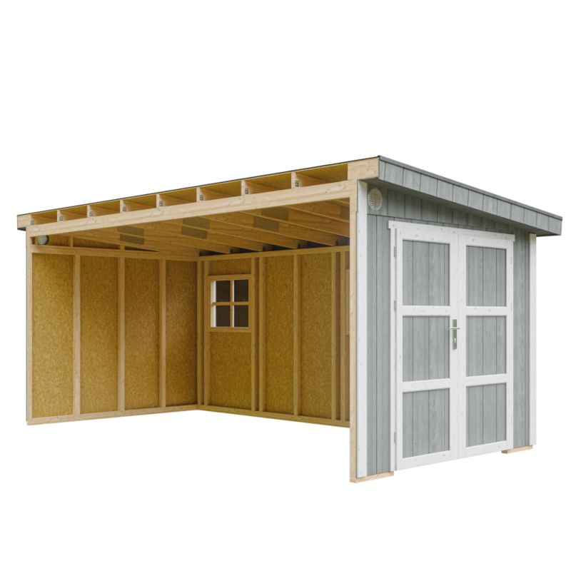 Domek ogrodowy TIMBELA M940B-CAVERN STEEL 11,47 m² LP Smartside bez podłogi i ściany bocznej 1 szt.