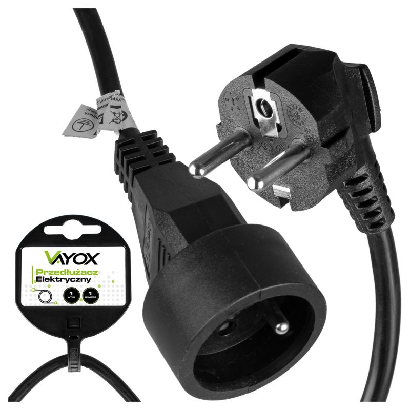 Przedłużacz jednogniazdowy Vayox VA0310-10B z uziemieniem czarny 10m 1 szt.