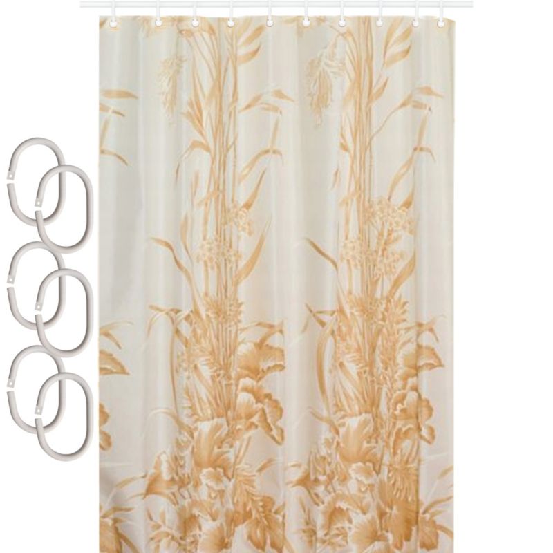 Zasłona prysznicowa Estiva tekstylna 150x200 wzór kwiaty beż 1 szt.