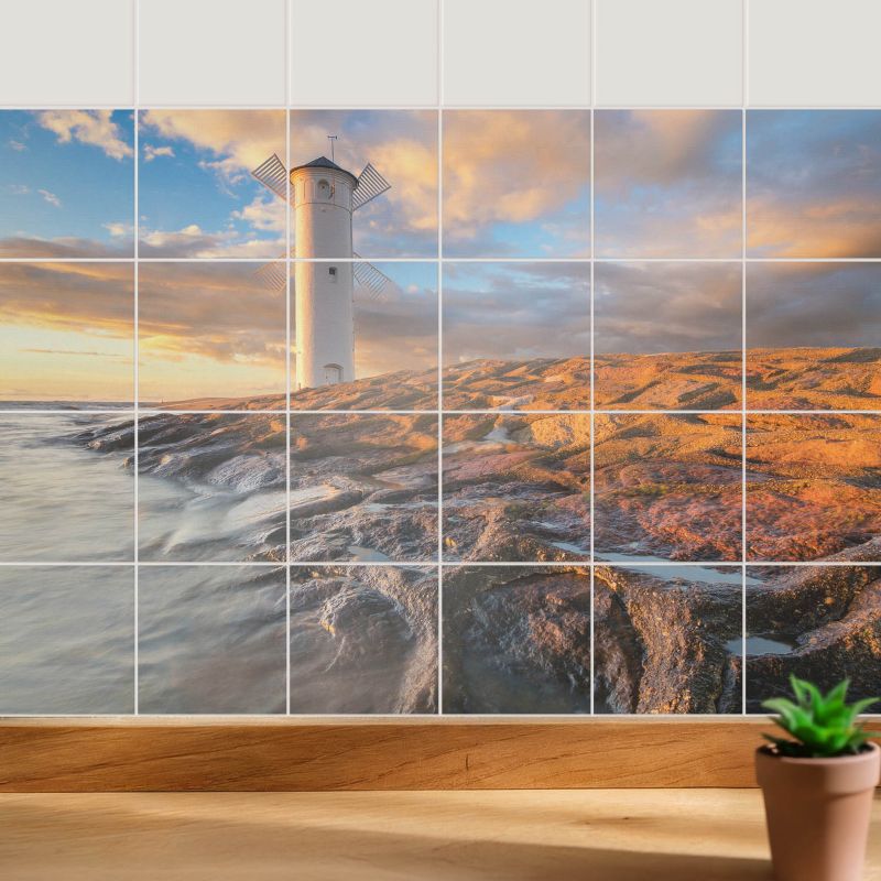 Naklejki dekoracyjne na ścianę Wallfluent 15x15 cm Latarnia morska na brzegu do kuchni i łazienki 24 szt.