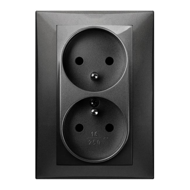 Gniazdo podwójne Elektro-Plast Vestra z uziemieniem monolit czarne