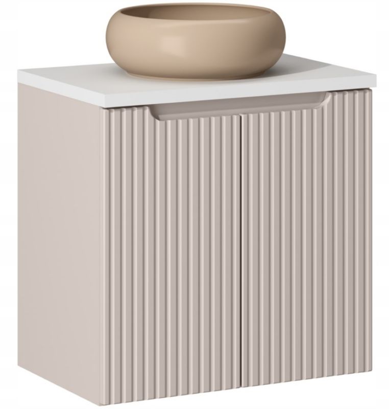 Szafka łazienkowa z umywalką NOVA kaszmir 60 cm blat biały 2 drzwi ryflowane fronty