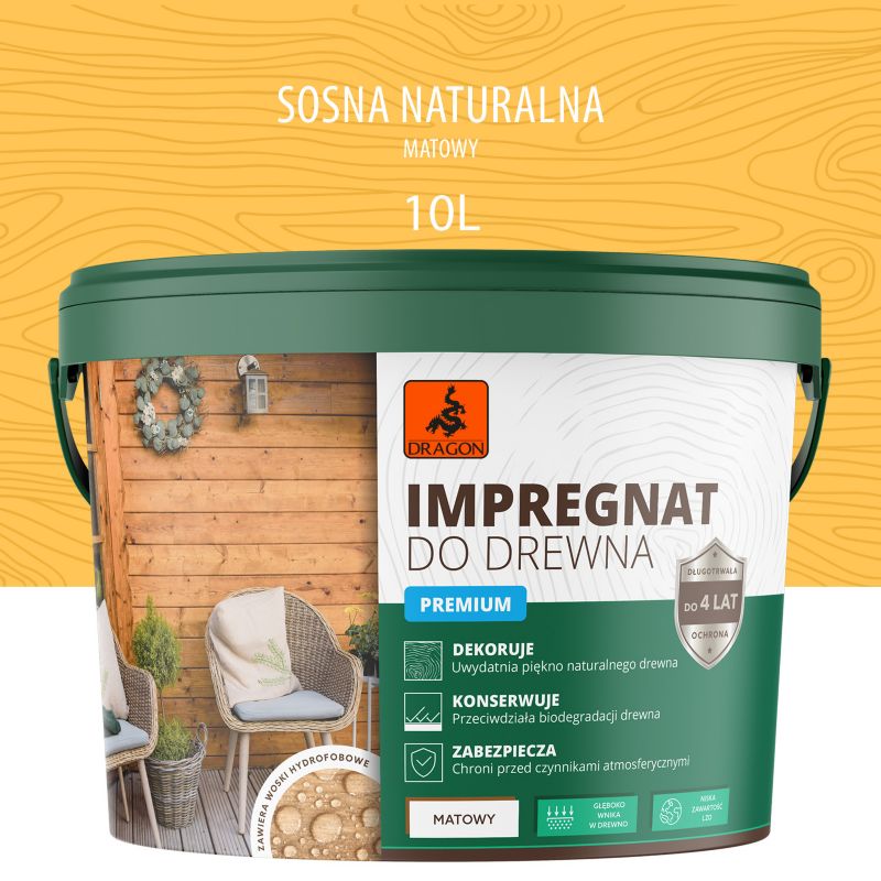 Impregnat akrylowy do drewna Premium Sosna Naturalna 10L