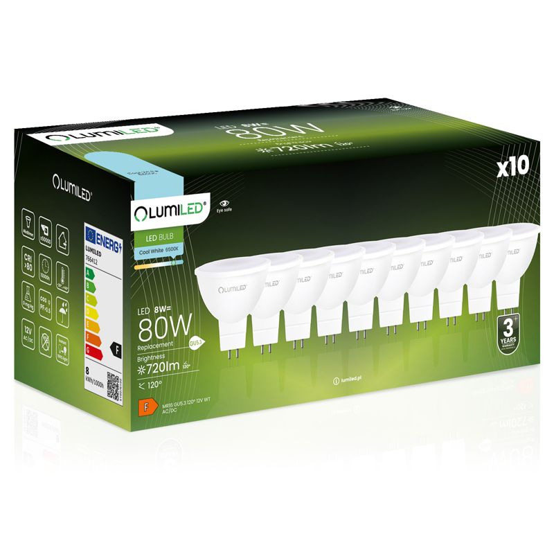 Żarówka LED LUMILED GU5.3 MR16 8W 720lm 6500K 120st 12V 10 szt.