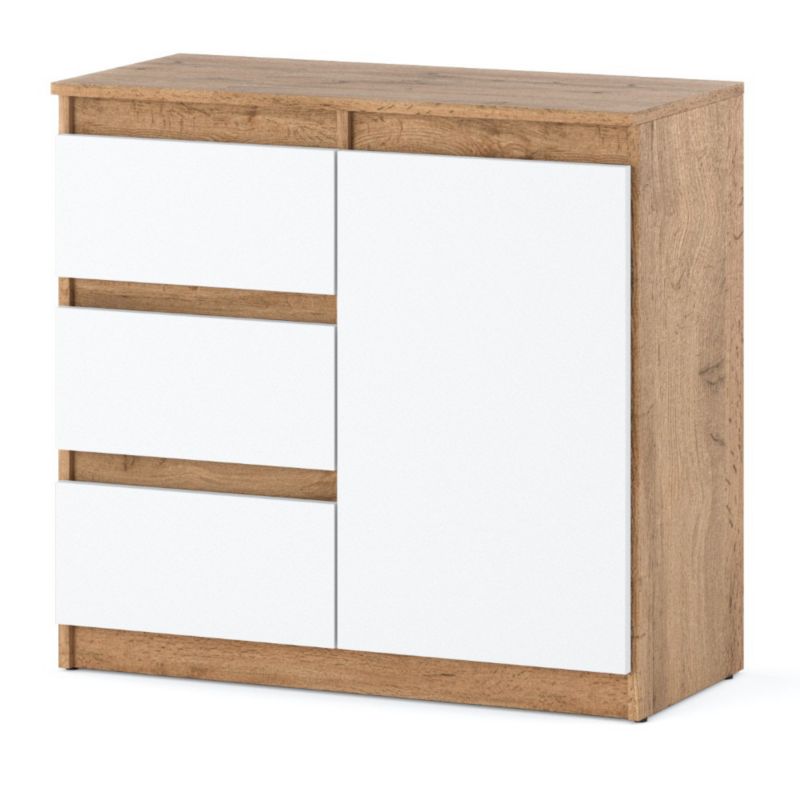 Komoda Hurtownia-Mebli Szuflady 3 Agnes 1D3SZ 80cm Dąb Wotan Biały Mat 80x35x75 cm 1szt.