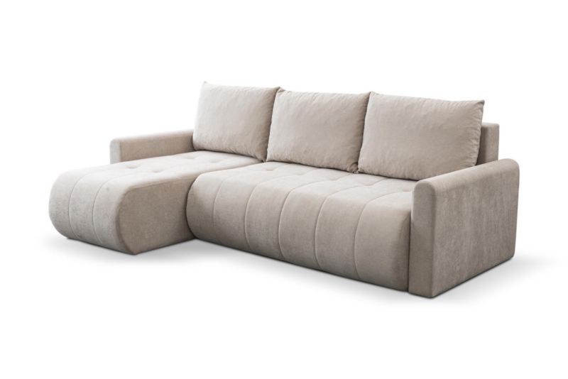 Narożnik uniwersalny Bettso Sprento w tkaninie szenilowej z funkcją spania i pojemnikiem na pościel beżowy 1szt.